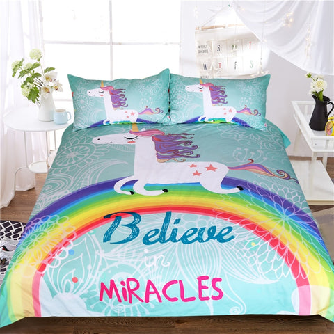 3-Piece Rainbow Unicorn Bedding Set